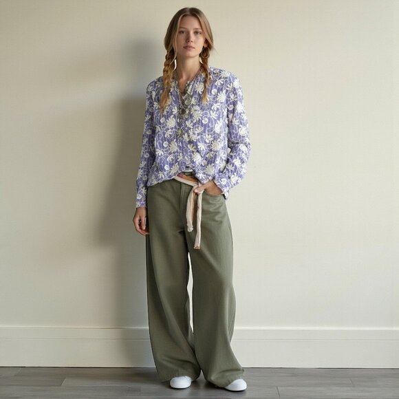 Anthropologie Pilcro Embroidered Floral Blouse SZ M Long Sleeve Cottage Boho - Picture 13 of 13